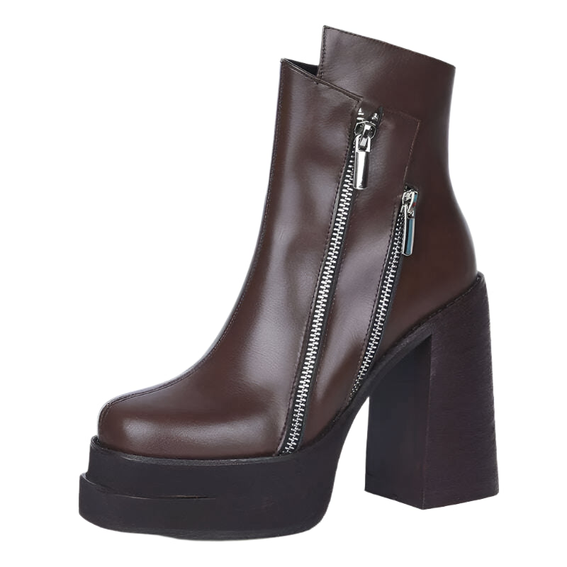 PRXDONG 2023 Classic Women Ankle Boots Dress Working Autumn Winter Casual Thick High Heels Genuine Leather Shoes Woman Size 39 - KIMLUD