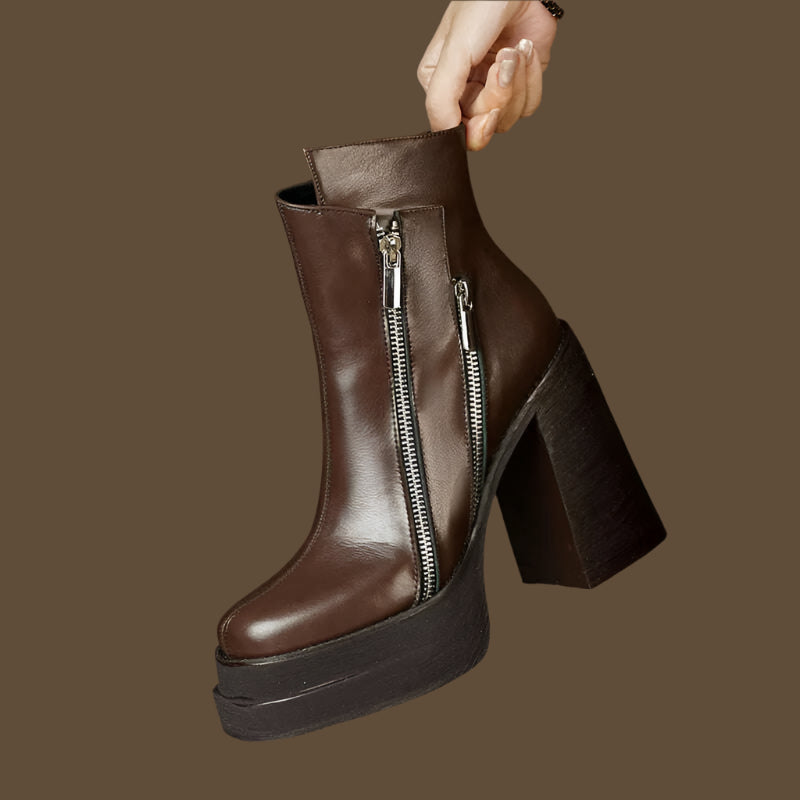 PRXDONG 2023 Classic Women Ankle Boots Dress Working Autumn Winter Casual Thick High Heels Genuine Leather Shoes Woman Size 39 - KIMLUD