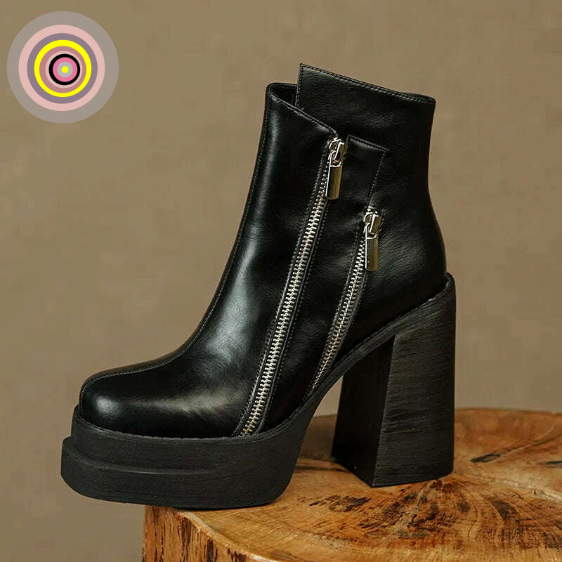 PRXDONG 2023 Classic Women Ankle Boots Dress Working Autumn Winter Casual Thick High Heels Genuine Leather Shoes Woman Size 39 - KIMLUD