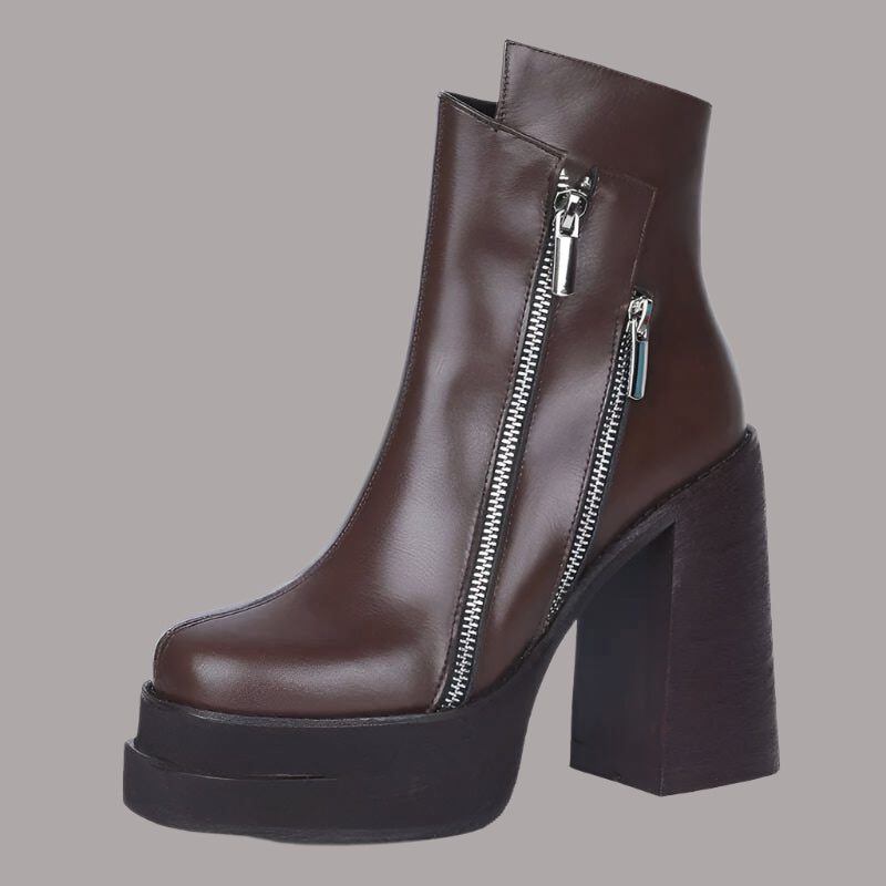 PRXDONG 2023 Classic Women Ankle Boots Dress Working Autumn Winter Casual Thick High Heels Genuine Leather Shoes Woman Size 39 - KIMLUD
