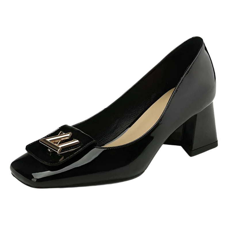 PRXDONG New 2024 Fashion Metal Decoration Genuine Leather Pumps Women Shoes Square Toe Dress Party High Heels Spring Lady Shoes - KIMLUD