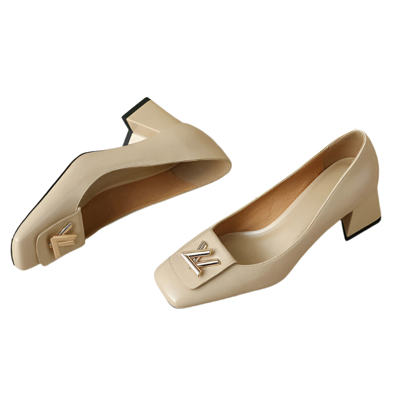 PRXDONG New 2024 Fashion Metal Decoration Genuine Leather Pumps Women Shoes Square Toe Dress Party High Heels Spring Lady Shoes - KIMLUD
