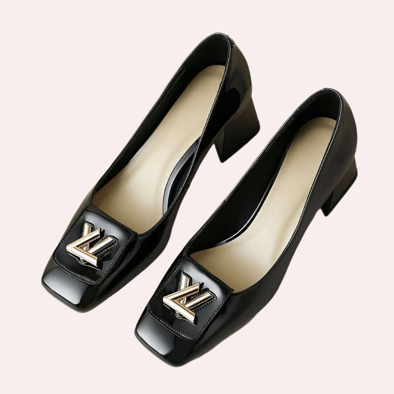 PRXDONG New 2024 Fashion Metal Decoration Genuine Leather Pumps Women Shoes Square Toe Dress Party High Heels Spring Lady Shoes - KIMLUD