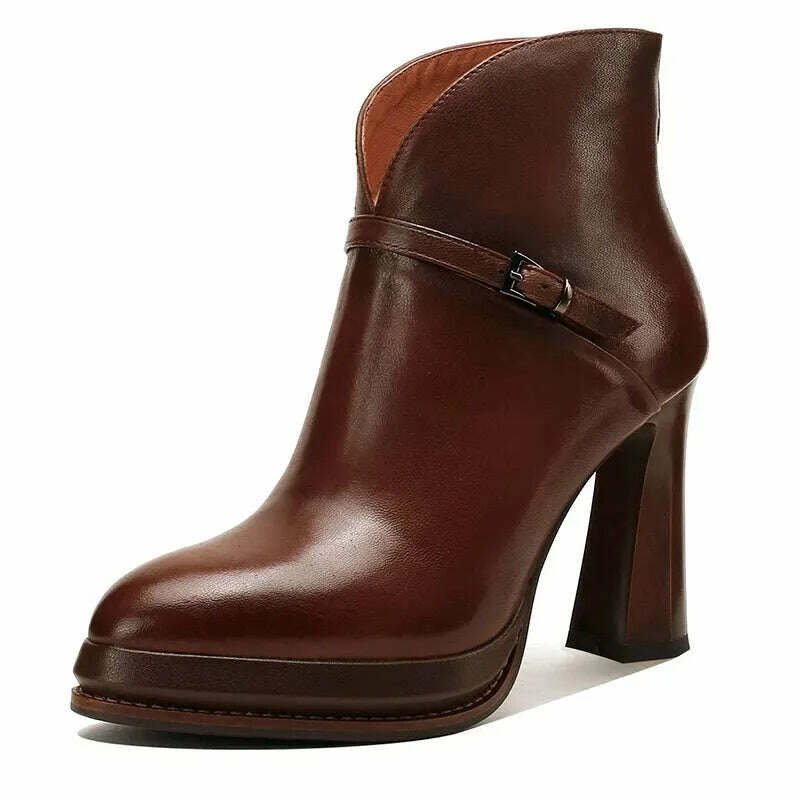PRXDONG Women's Shoes New Brand 2023 Autumn WInter Warm Ankle Boots Retro Black Brown High Heels Platform Dress Party Lady Shoes - KIMLUD