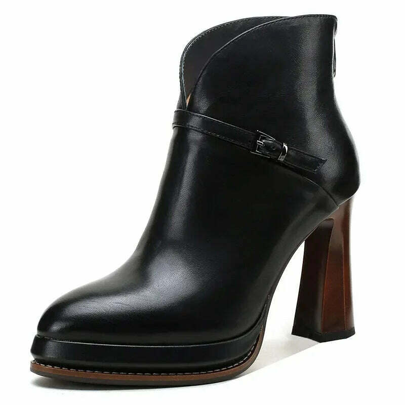 PRXDONG Women's Shoes New Brand 2023 Autumn WInter Warm Ankle Boots Retro Black Brown High Heels Platform Dress Party Lady Shoes - KIMLUD
