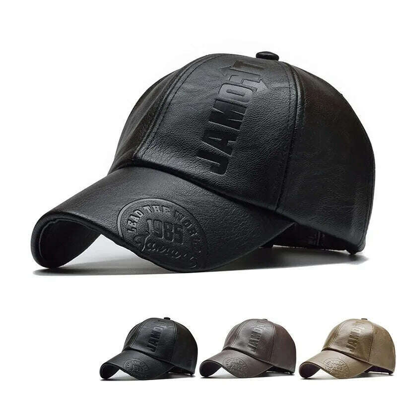 Pu Leathe Letter Printing Baseball Caps Spring and Autumn Outdoor Adjustable Casual Hats Sunscreen Hat - KIMLUD
