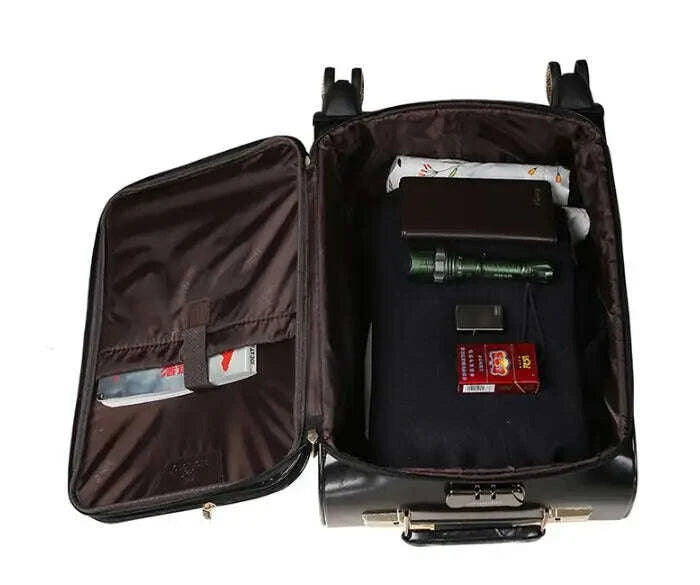 PU Leather Suitcases With Wheels - Black | KIMLUD