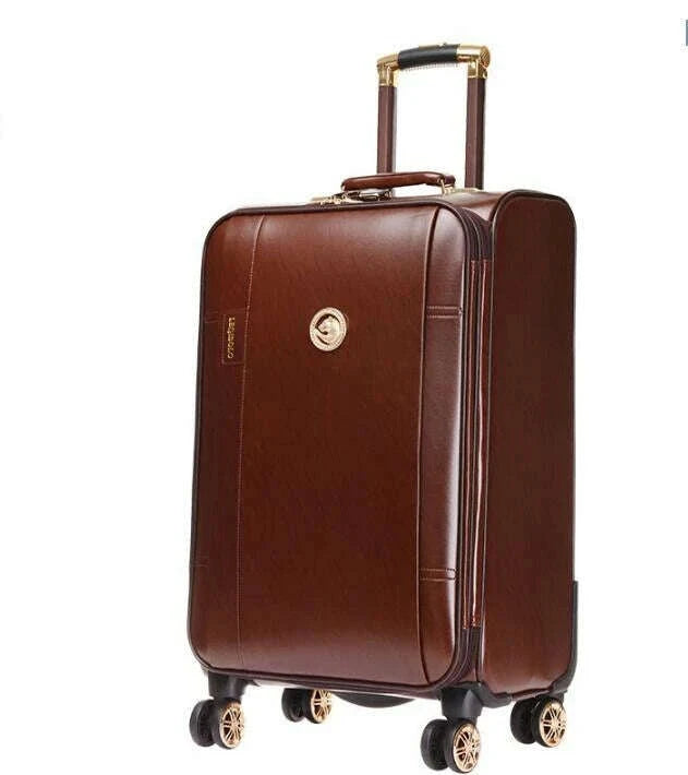 PU Leather Suitcases With Wheels - Black | KIMLUD