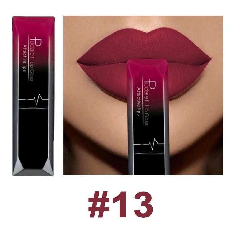 KIMLUD, Pudaier 21 Color Lip Gloss Waterproof Matte Liquid Lipstick Moisturizing Lip Gloss Lip Makeup Beauty Cosmetics, 13, KIMLUD Women's Clothes