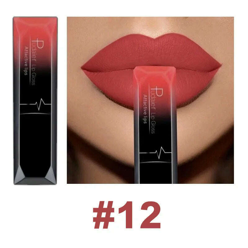 KIMLUD, Pudaier 21 Color Lip Gloss Waterproof Matte Liquid Lipstick Moisturizing Lip Gloss Lip Makeup Beauty Cosmetics, 12, KIMLUD Womens Clothes