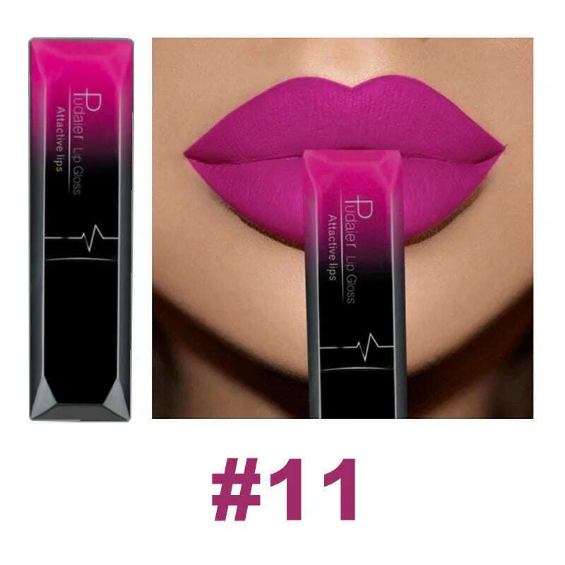 KIMLUD, Pudaier 21 Color Lip Gloss Waterproof Matte Liquid Lipstick Moisturizing Lip Gloss Lip Makeup Beauty Cosmetics, 11, KIMLUD Women's Clothes