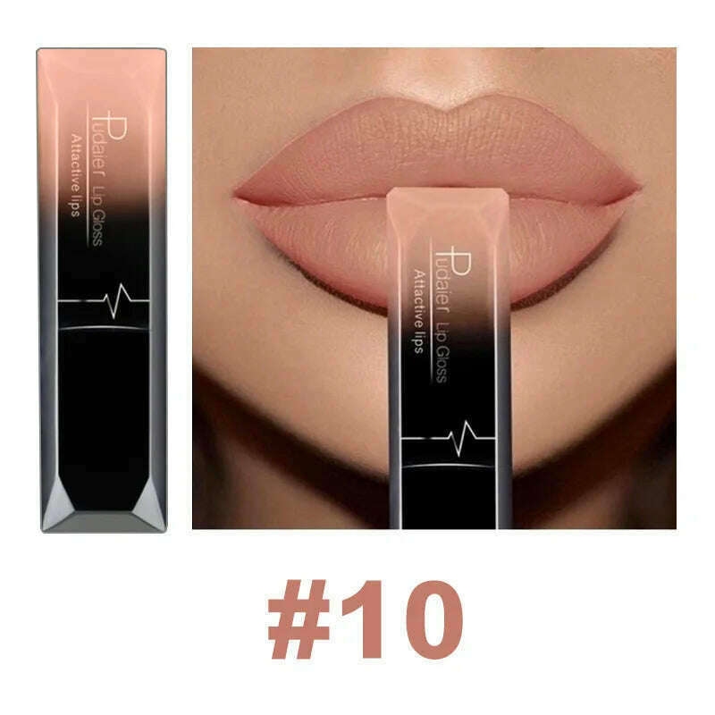 KIMLUD, Pudaier 21 Color Lip Gloss Waterproof Matte Liquid Lipstick Moisturizing Lip Gloss Lip Makeup Beauty Cosmetics, 10, KIMLUD Womens Clothes