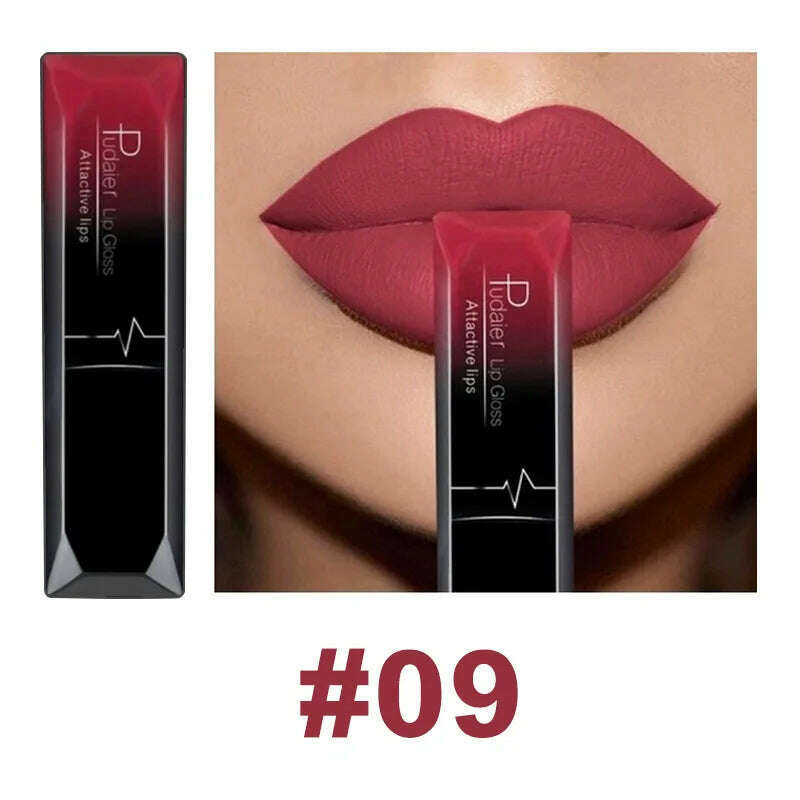 KIMLUD, Pudaier 21 Color Lip Gloss Waterproof Matte Liquid Lipstick Moisturizing Lip Gloss Lip Makeup Beauty Cosmetics, 09, KIMLUD Women's Clothes