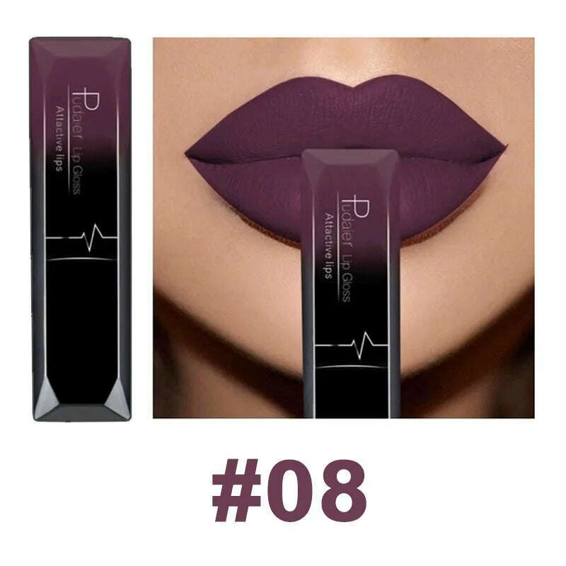 KIMLUD, Pudaier 21 Color Lip Gloss Waterproof Matte Liquid Lipstick Moisturizing Lip Gloss Lip Makeup Beauty Cosmetics, 08, KIMLUD Women's Clothes