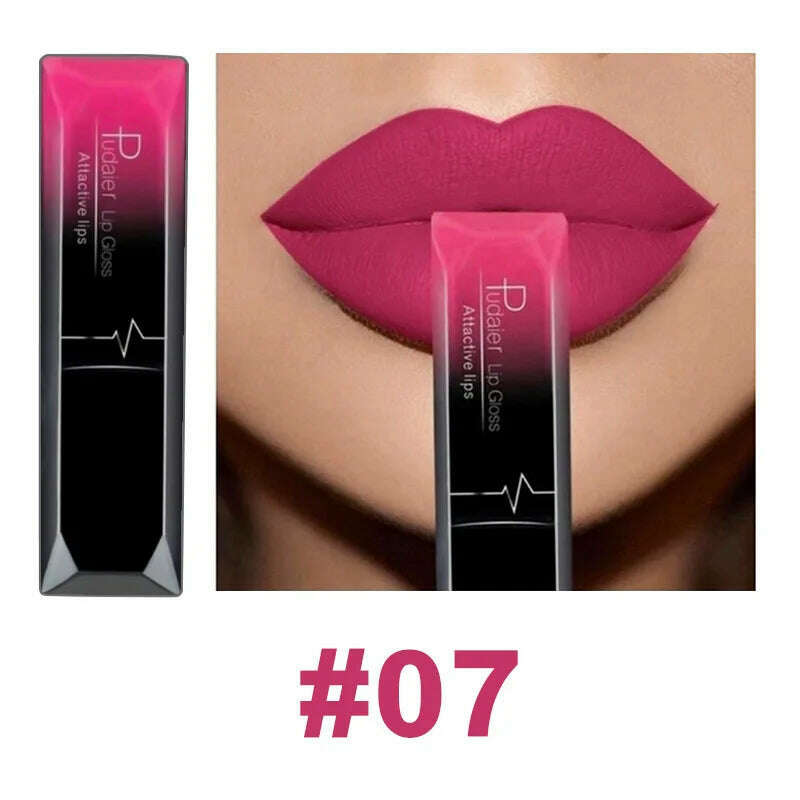 KIMLUD, Pudaier 21 Color Lip Gloss Waterproof Matte Liquid Lipstick Moisturizing Lip Gloss Lip Makeup Beauty Cosmetics, 07, KIMLUD Women's Clothes