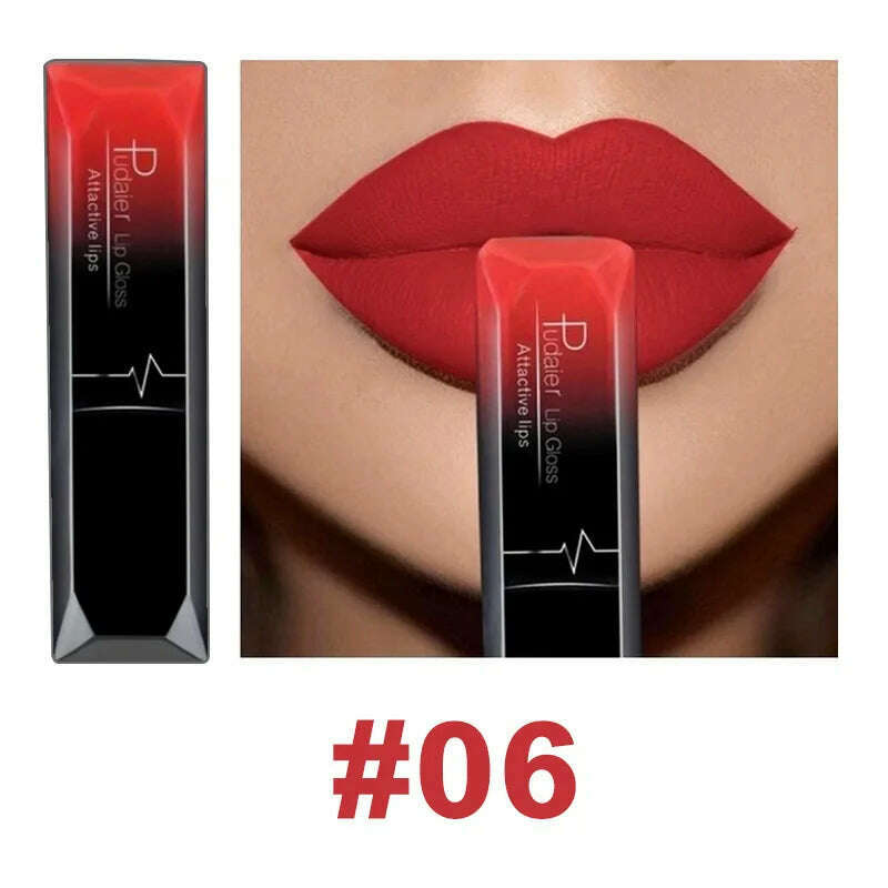 KIMLUD, Pudaier 21 Color Lip Gloss Waterproof Matte Liquid Lipstick Moisturizing Lip Gloss Lip Makeup Beauty Cosmetics, 06, KIMLUD Womens Clothes