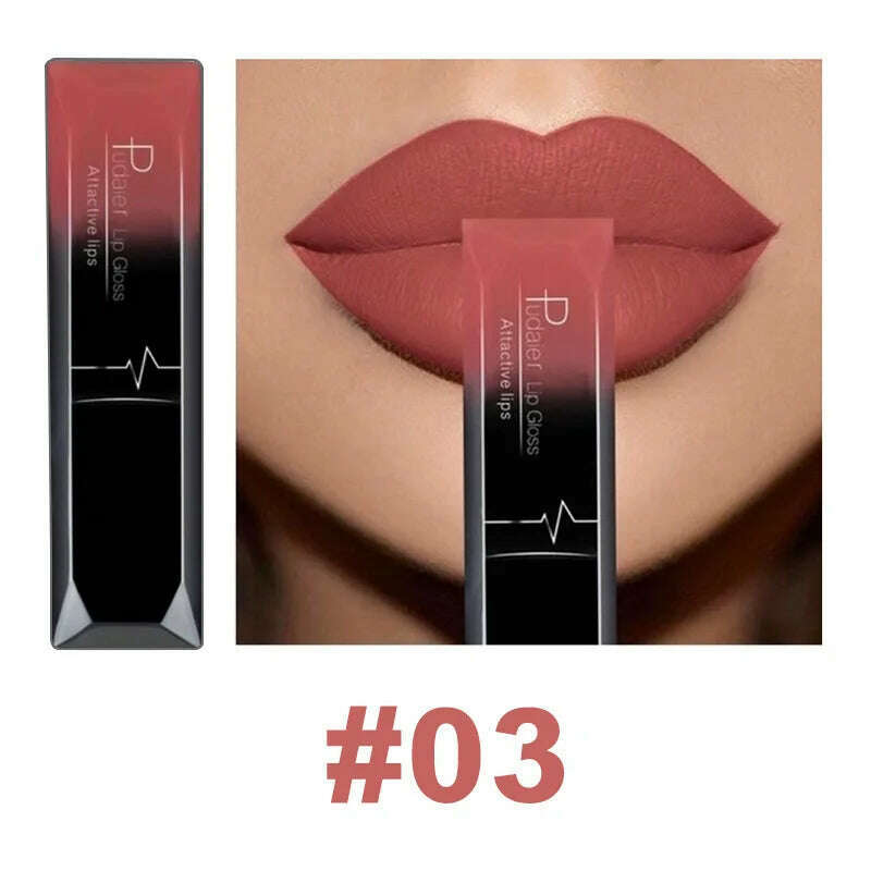KIMLUD, Pudaier 21 Color Lip Gloss Waterproof Matte Liquid Lipstick Moisturizing Lip Gloss Lip Makeup Beauty Cosmetics, 03, KIMLUD Women's Clothes