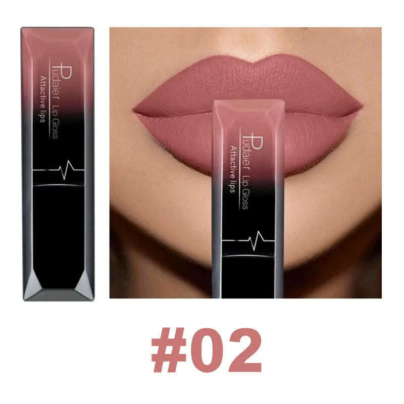KIMLUD, Pudaier 21 Color Lip Gloss Waterproof Matte Liquid Lipstick Moisturizing Lip Gloss Lip Makeup Beauty Cosmetics, 02, KIMLUD Women's Clothes
