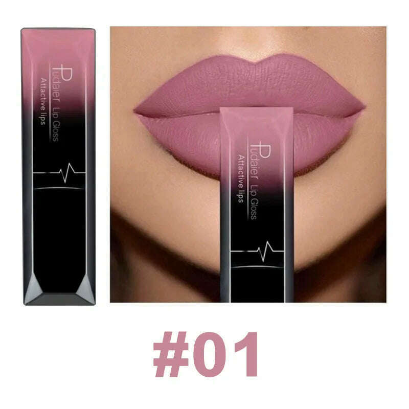 KIMLUD, Pudaier 21 Color Lip Gloss Waterproof Matte Liquid Lipstick Moisturizing Lip Gloss Lip Makeup Beauty Cosmetics, 01, KIMLUD Women's Clothes