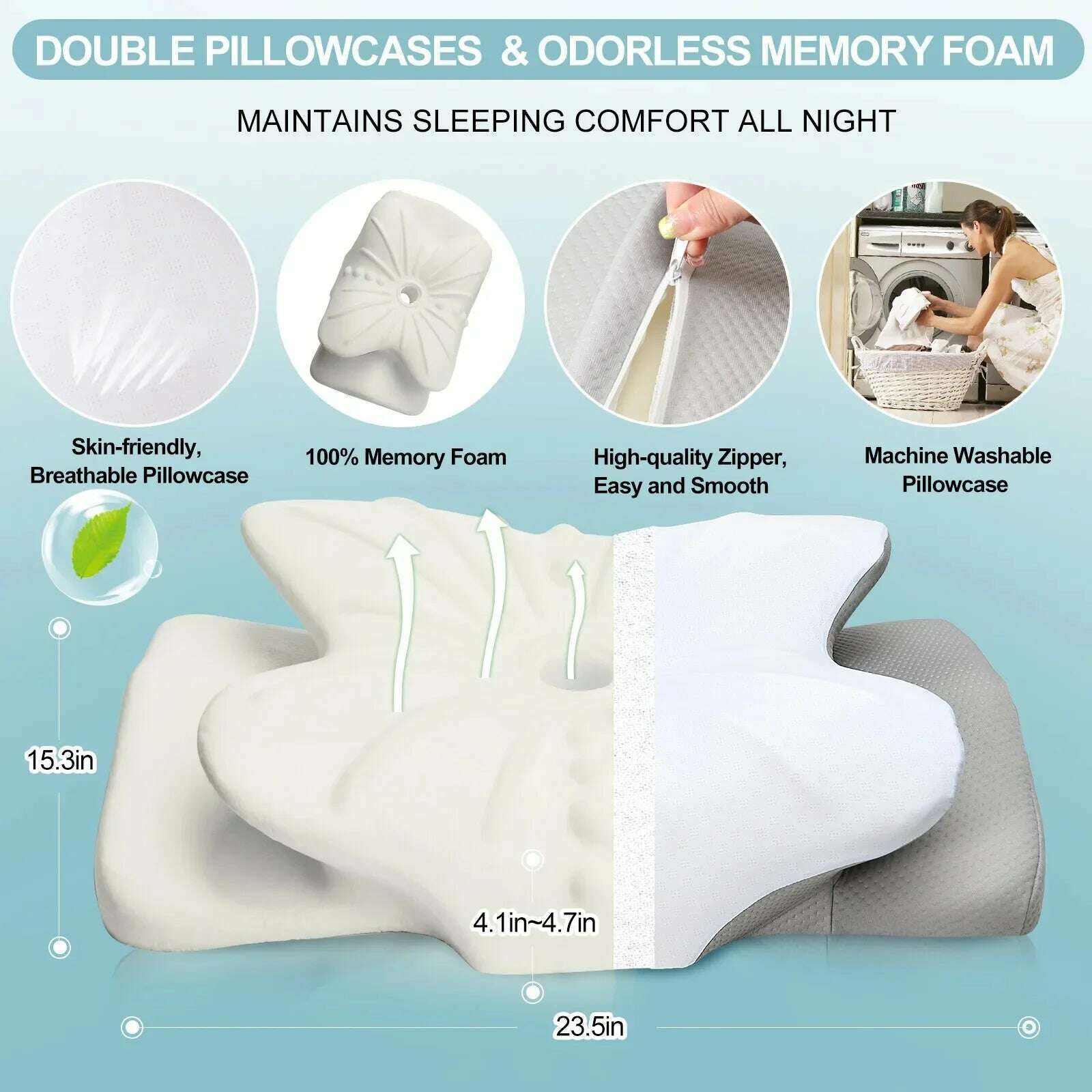 KIMLUD, Pulatree Neck Pillow Bed Pillow Memory Foam Odorless Ergonomic Cervical Pillow For Neck And Shoulder Pain Relief Easy To Clean, KIMLUD Womens Clothes