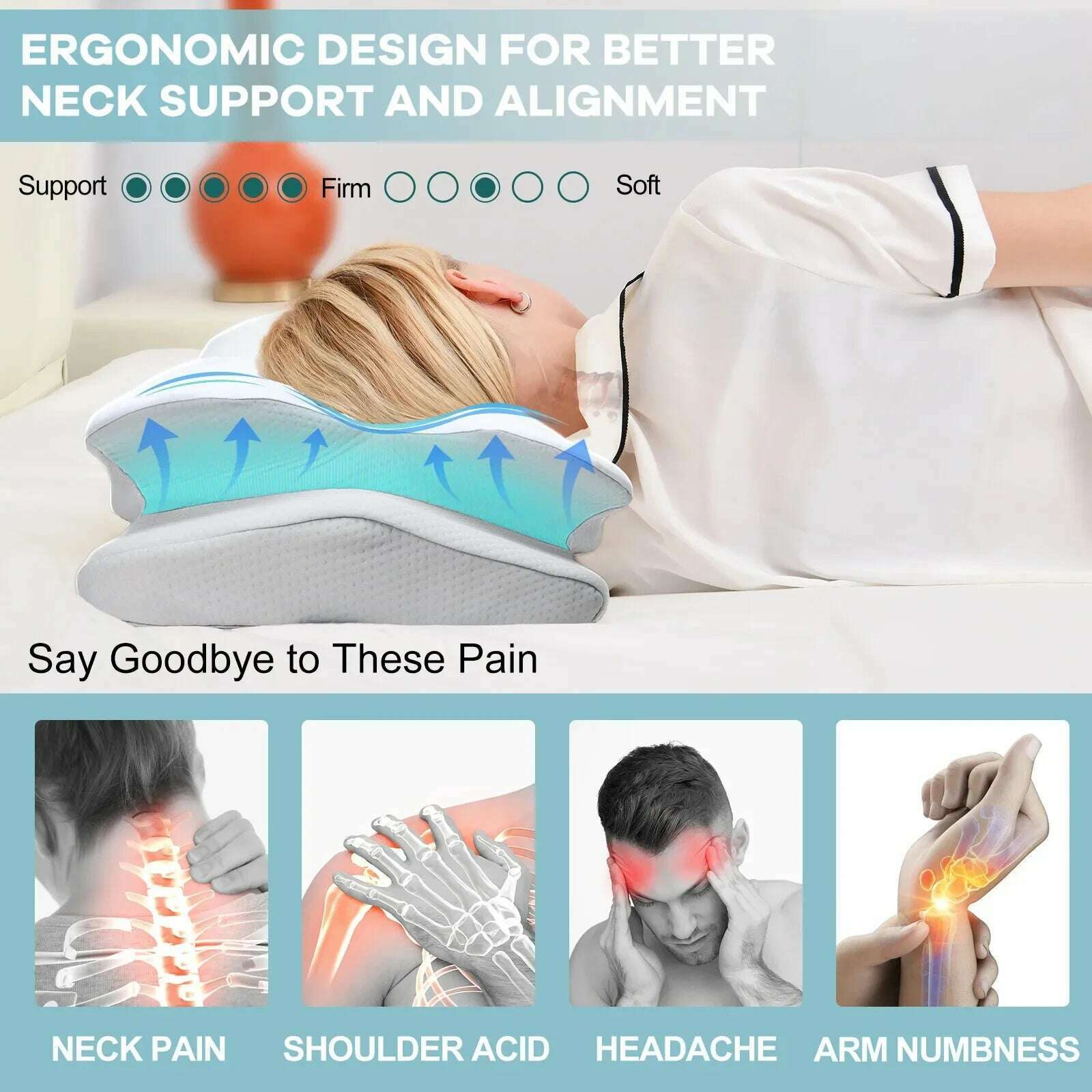 KIMLUD, Pulatree Neck Pillow Bed Pillow Memory Foam Odorless Ergonomic Cervical Pillow For Neck And Shoulder Pain Relief Easy To Clean, KIMLUD Womens Clothes