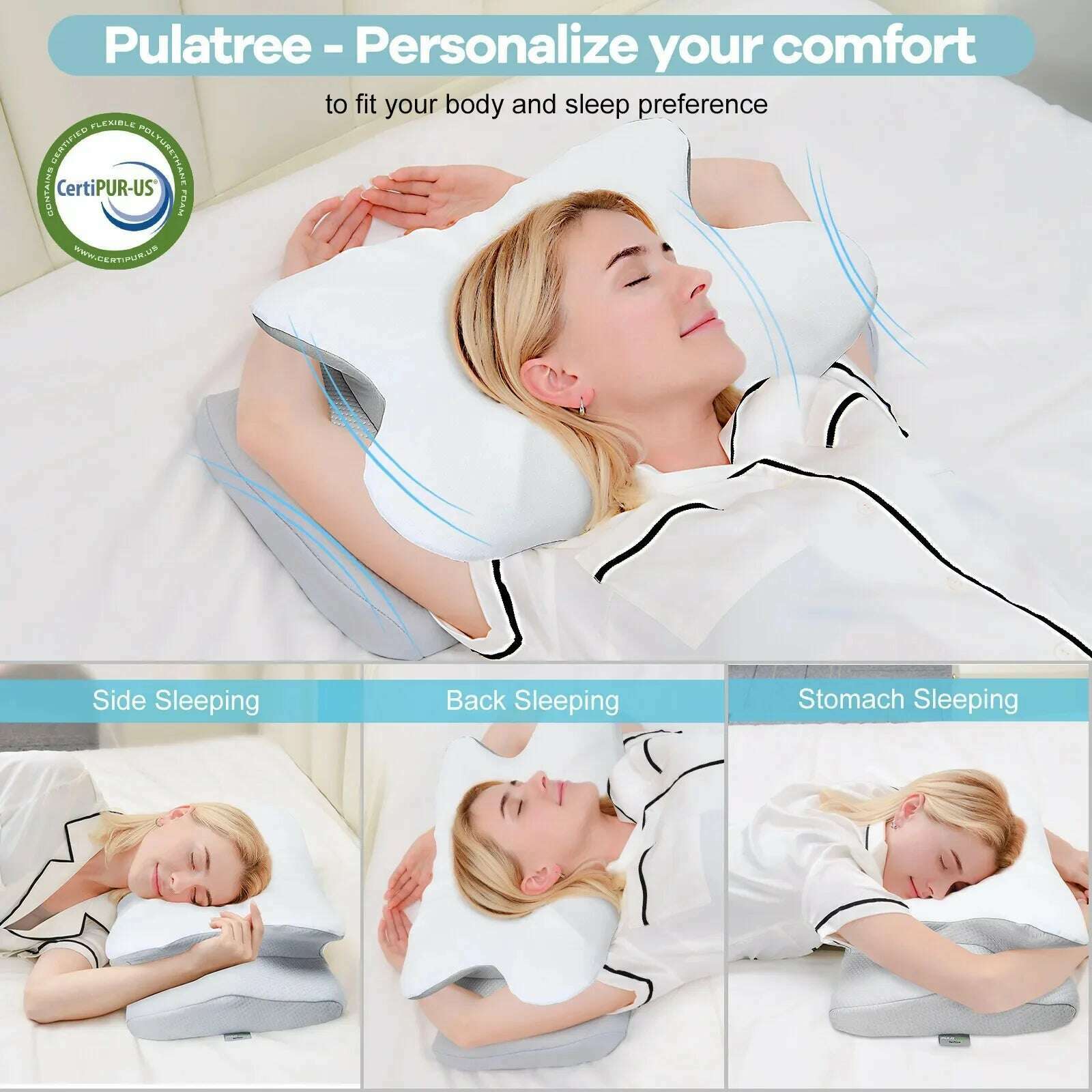 KIMLUD, Pulatree Neck Pillow Bed Pillow Memory Foam Odorless Ergonomic Cervical Pillow For Neck And Shoulder Pain Relief Easy To Clean, KIMLUD Womens Clothes