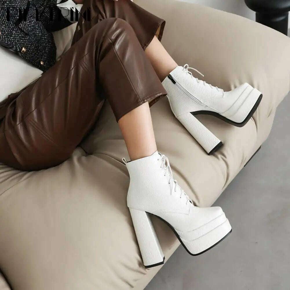 KIMLUD, Punk Goth women't Boots Chunky High Heels Lae Up Double Platform Shoes Zipper Luxury Elegant Sexy Fashion Women Ankle Boots, KIMLUD Womens Clothes