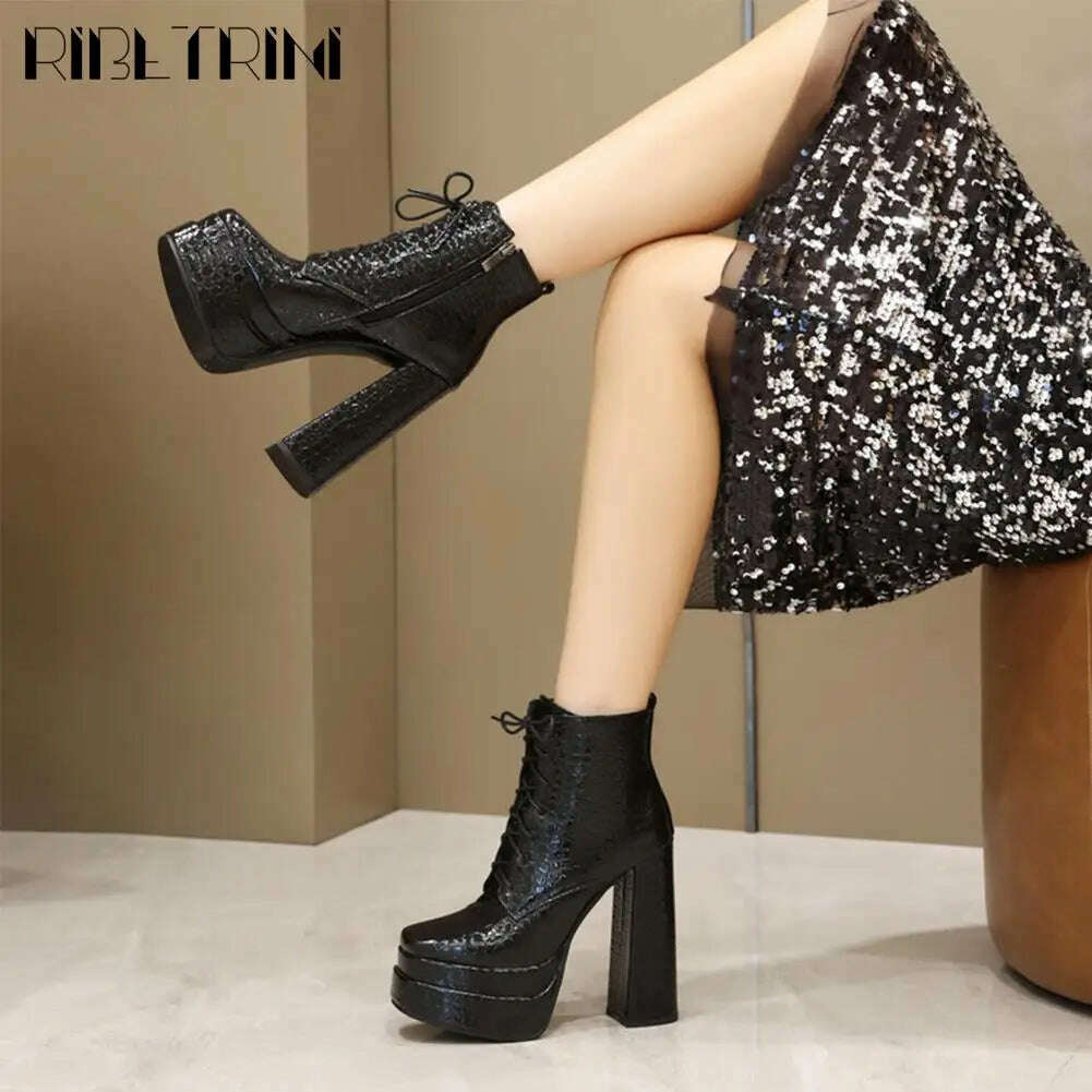 KIMLUD, Punk Goth women't Boots Chunky High Heels Lae Up Double Platform Shoes Zipper Luxury Elegant Sexy Fashion Women Ankle Boots, KIMLUD Womens Clothes