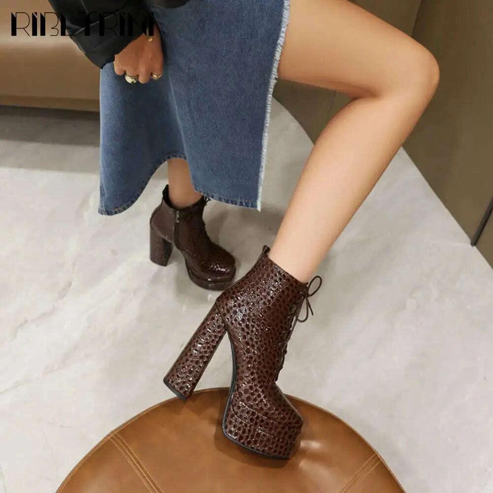 KIMLUD, Punk Goth women't Boots Chunky High Heels Lae Up Double Platform Shoes Zipper Luxury Elegant Sexy Fashion Women Ankle Boots, KIMLUD Women's Clothes