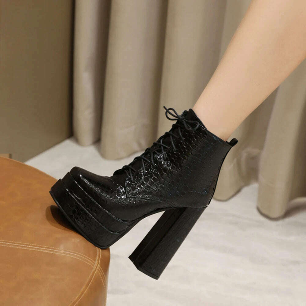 KIMLUD, Punk Goth women't Boots Chunky High Heels Lae Up Double Platform Shoes Zipper Luxury Elegant Sexy Fashion Women Ankle Boots, KIMLUD Womens Clothes