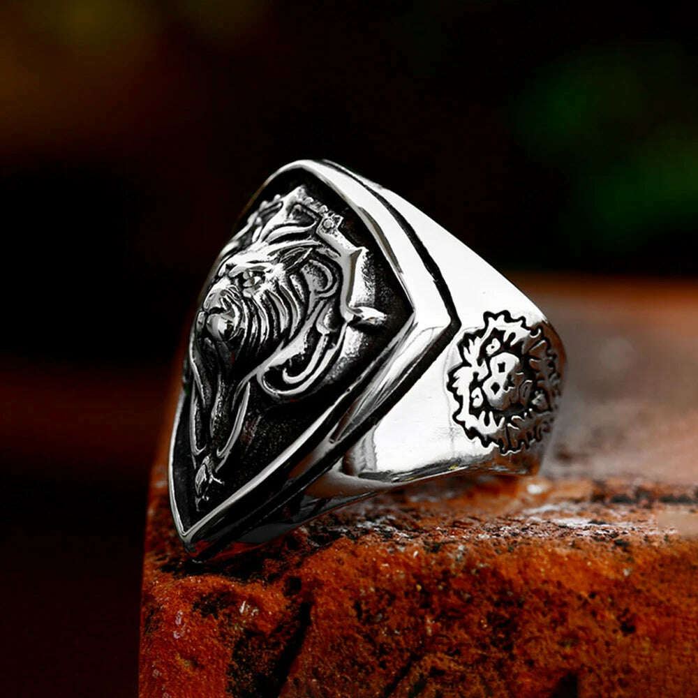 KIMLUD, Punk Retro Lion Head Ring Fashion Unique Stainless Steel Animal Ring Creative Personality Men's Boys Jewelry Gifts Wholesale, KIMLUD Womens Clothes