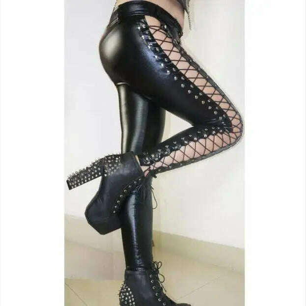 Punk Rock Imitation Leather Pencil Leggings Strap Imitation Leather Pants Leggings for Women Trousers Women - KIMLUD