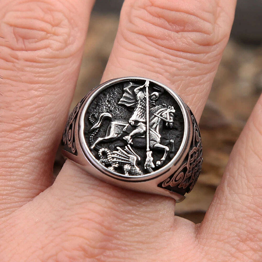 KIMLUD, Punk Vintage Knight Riding Ring For Men Boys Gothic 316L Stainless Steel Viking Celtic knot Rings Fashion Jewelry Gift Wholesale, KIMLUD Womens Clothes
