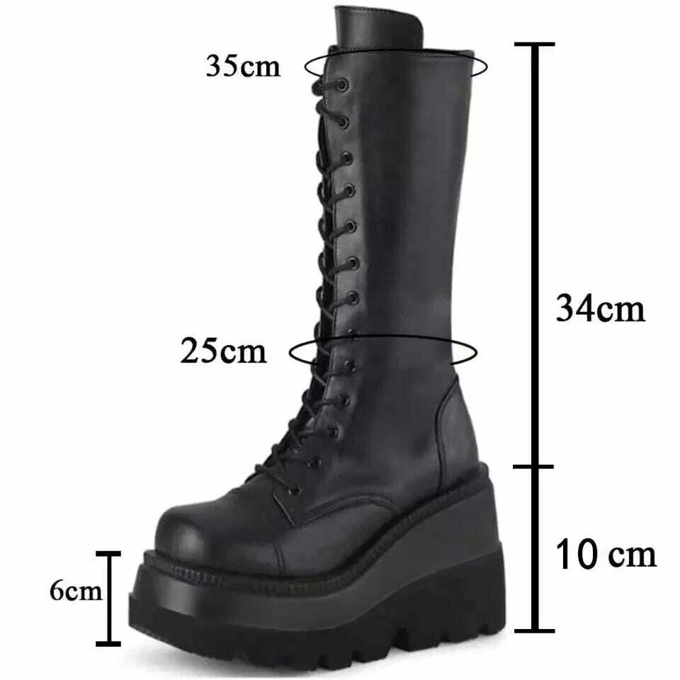 KIMLUD, Punk Women Platform Boots Elastic Microfiber Chunky Heel Mid-calf Ladies Boots 2023 Spring Autumn Brand Black Goth Women Shoes, KIMLUD Womens Clothes
