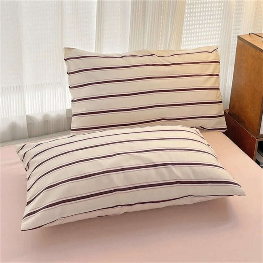 Pure Cotton Home Textile Blue Striped Bedding Set Simple Soft Duvet Cover Sheet Pillowcase Ins Style Bed Linens Queen King Size - KIMLUD