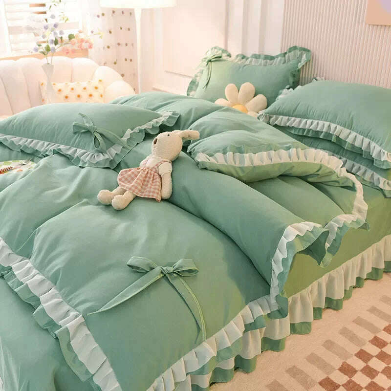Purple Bedding Sets Kawaii Seersucker Bed Sheet Pillowcase Fashion Girl Princess Duvet Cover 4 Pieces Cute Home Decoration - KIMLUD