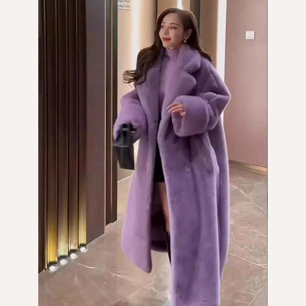KIMLUD, Purple Fur Integrated Lamb Cashmere Coat 2024 Winter New Small Fragrant Coat, Purple / S, KIMLUD APPAREL - Womens Clothes