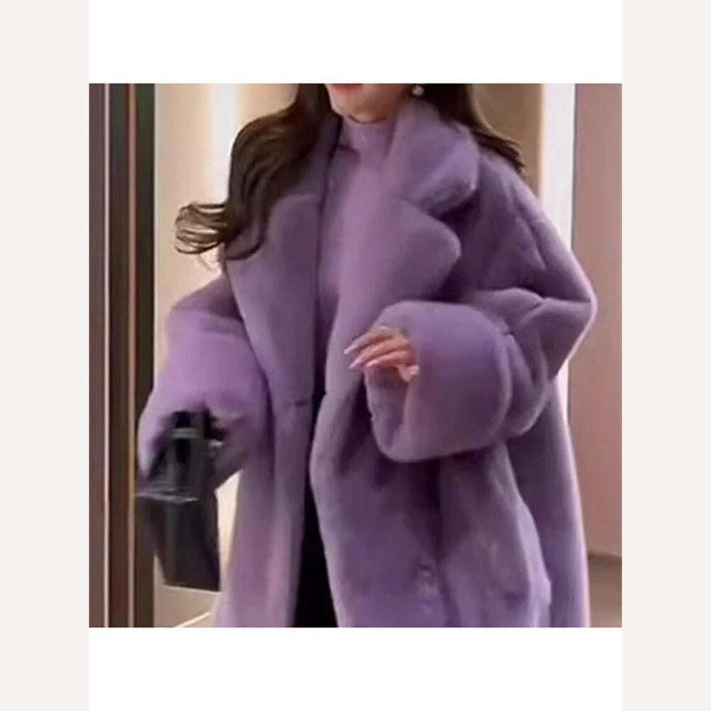 Purple Fur Integrated Lamb Cashmere Coat 2024 Winter New Small Fragrant Coat, KIMLUD Women's Clothes