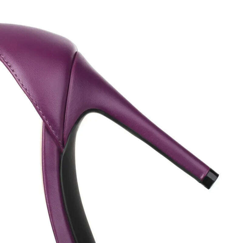 Purple Metal Patchwork Sandals Bow Sexy Pointed 10cm Slim Heel Banquet Sandals Fashion White Birthday Party Women's Shoes 34-48 - KIMLUD