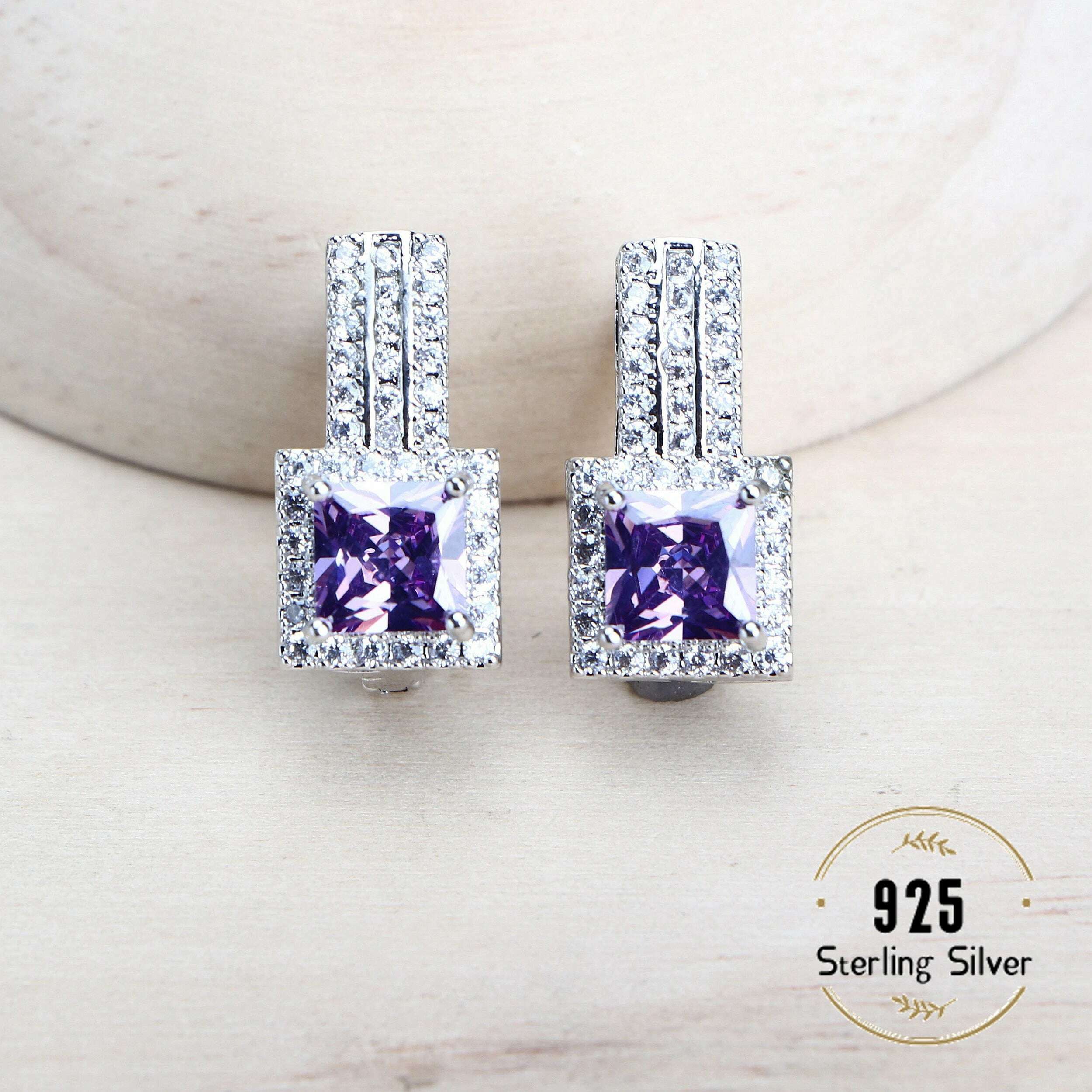 Purple Zirconia Women Bridal Jewelry Sets Silver 925 Fine Costume Jewellery Wedding Earrings Rings Bracelets Pendant Necklace - KIMLUD