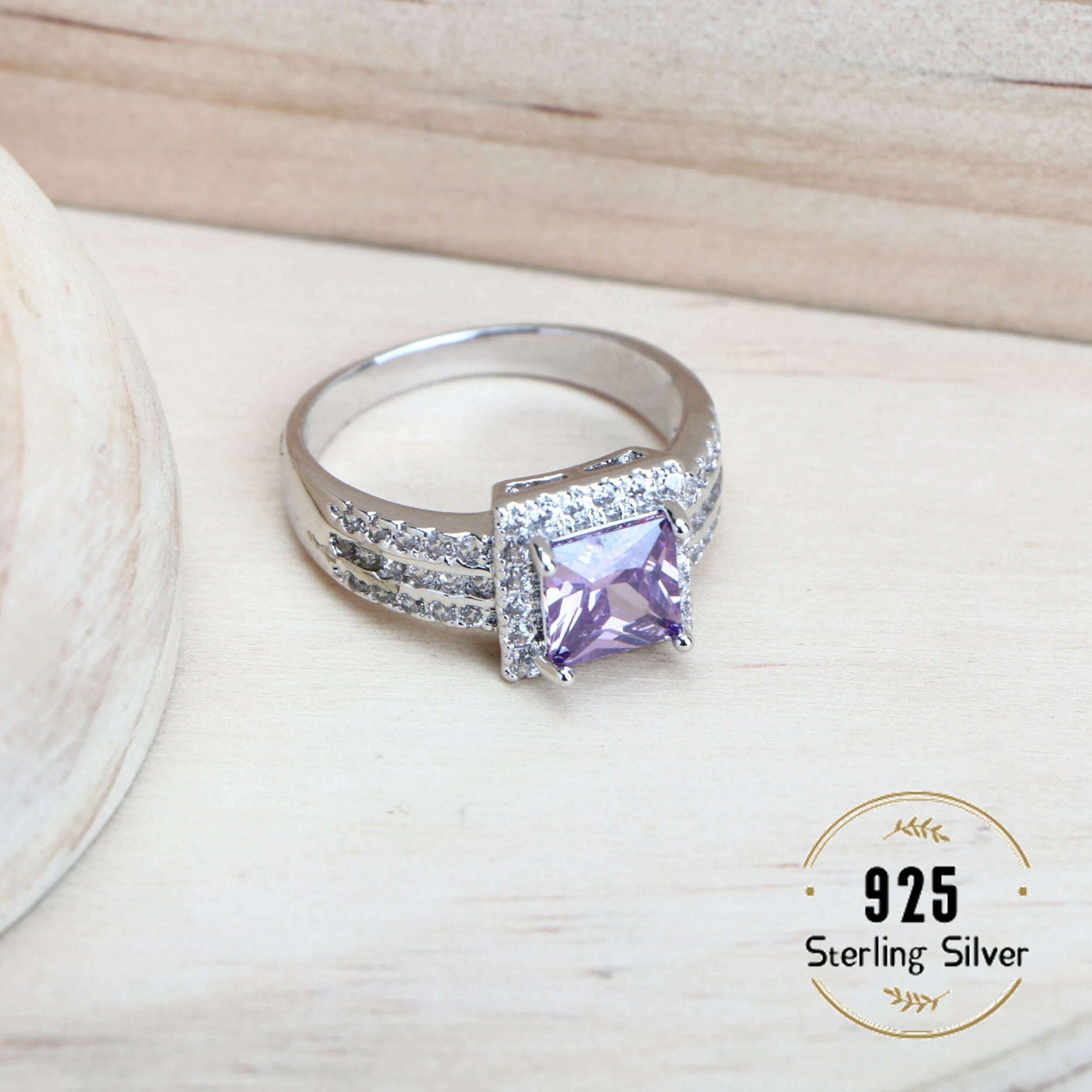 Purple Zirconia Women Bridal Jewelry Sets Silver 925 Fine Costume Jewellery Wedding Earrings Rings Bracelets Pendant Necklace - KIMLUD