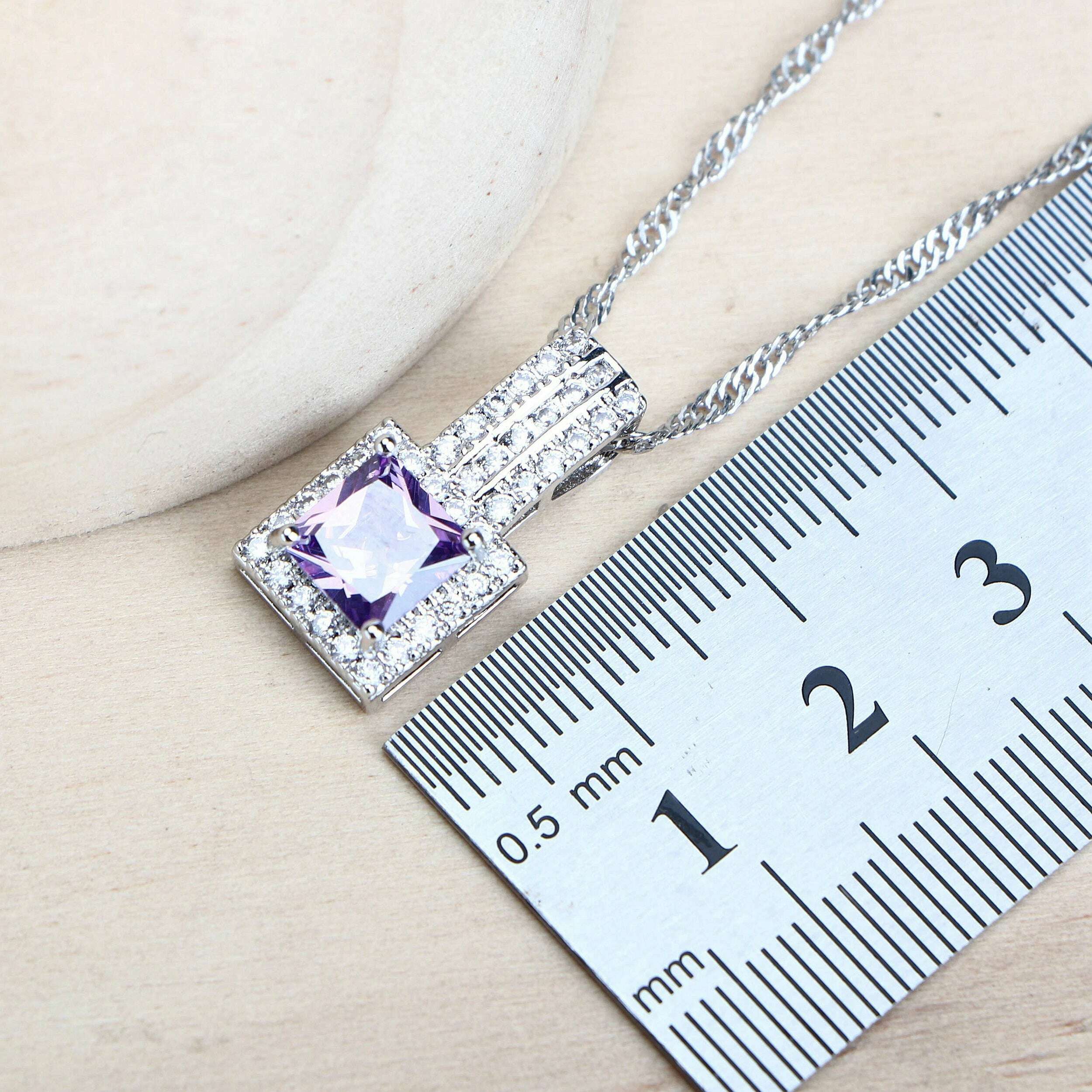 Purple Zirconia Women Bridal Jewelry Sets Silver 925 Fine Costume Jewellery Wedding Earrings Rings Bracelets Pendant Necklace - KIMLUD