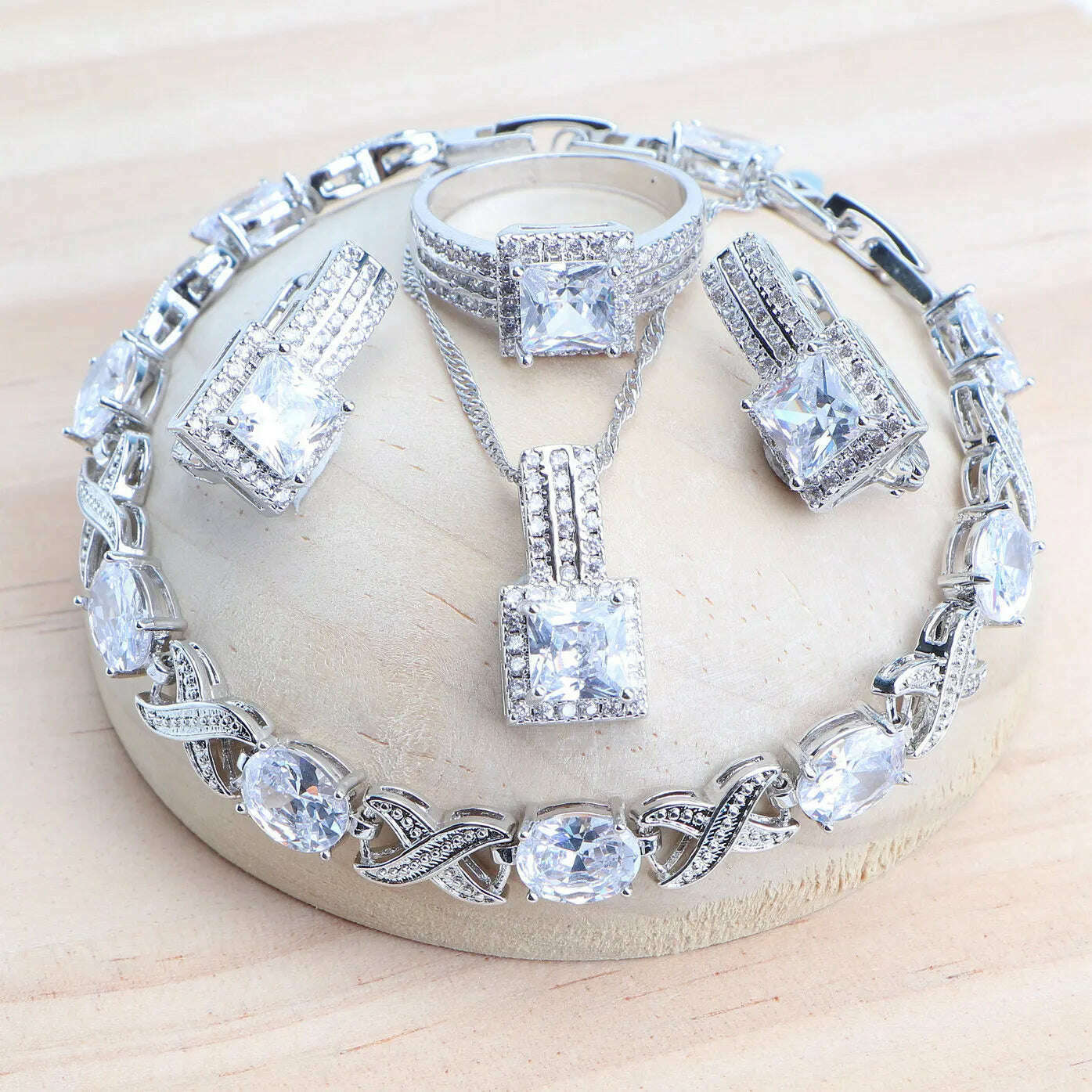 Purple Zirconia Women Bridal Jewelry Sets Silver 925 Fine Costume Jewellery Wedding Earrings Rings Bracelets Pendant Necklace - KIMLUD