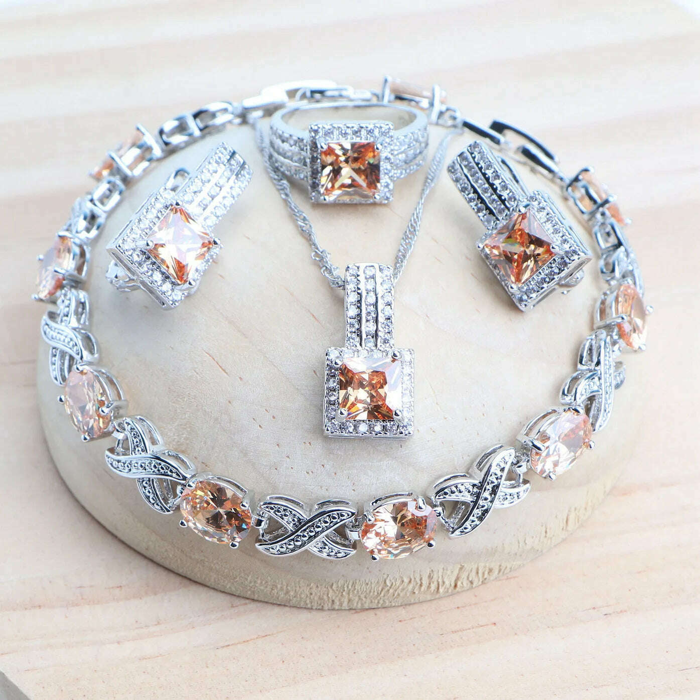 Purple Zirconia Women Bridal Jewelry Sets Silver 925 Fine Costume Jewellery Wedding Earrings Rings Bracelets Pendant Necklace - KIMLUD