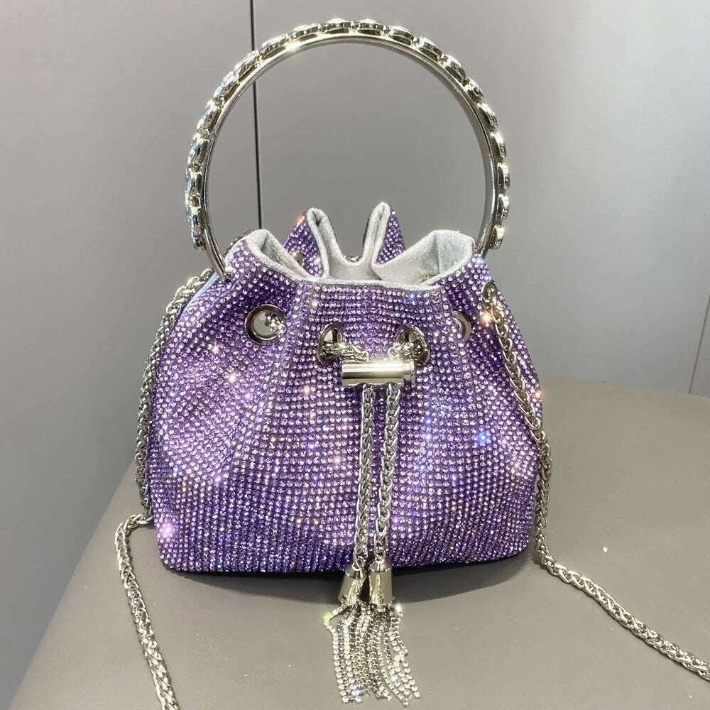 KIMLUD, purses and handbags bags for women luxury Designer bucket clutch purse evening banquet bag Crystal rhinestone shoulder bags, purple medium, KIMLUD Womens Clothes