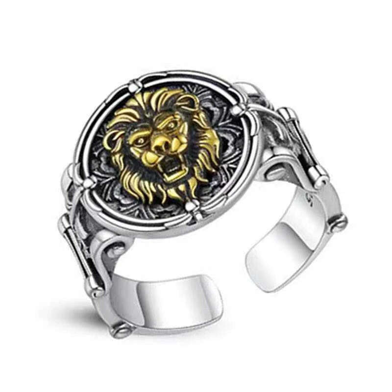 QEENKISS 925 Sterling Silver Ring for Men Father Vintage Adjustable Lion King Ring Fine Jewelries Wholesale Party Gift RG6690 - KIMLUD