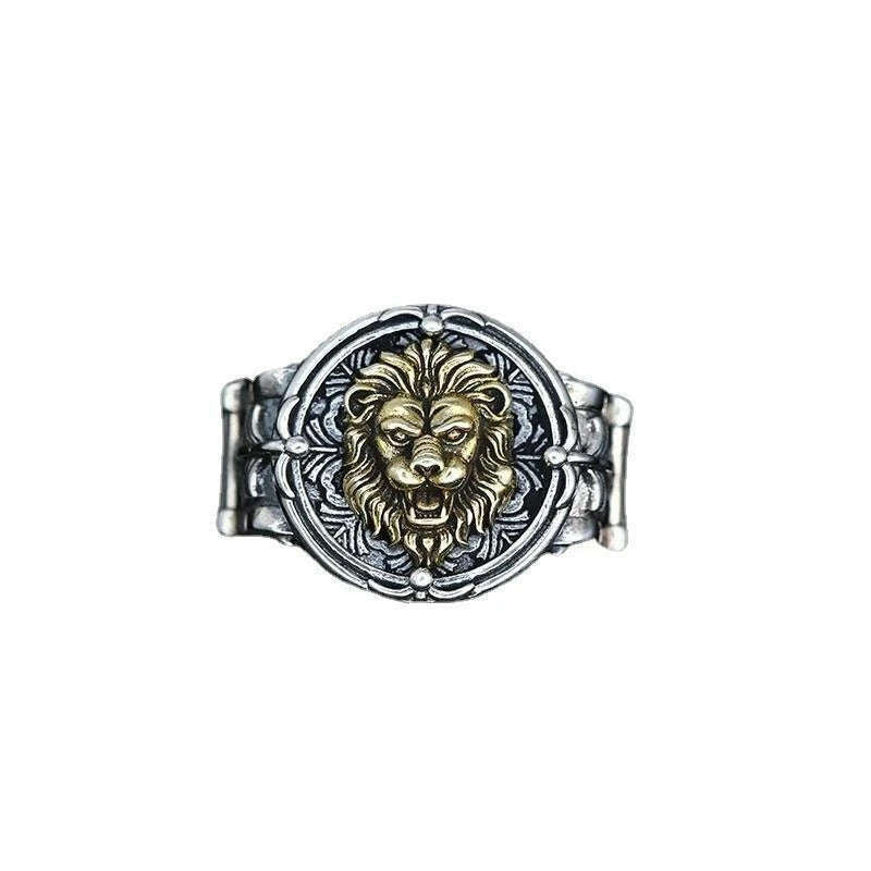 QEENKISS 925 Sterling Silver Ring for Men Father Vintage Adjustable Lion King Ring Fine Jewelries Wholesale Party Gift RG6690 - KIMLUD