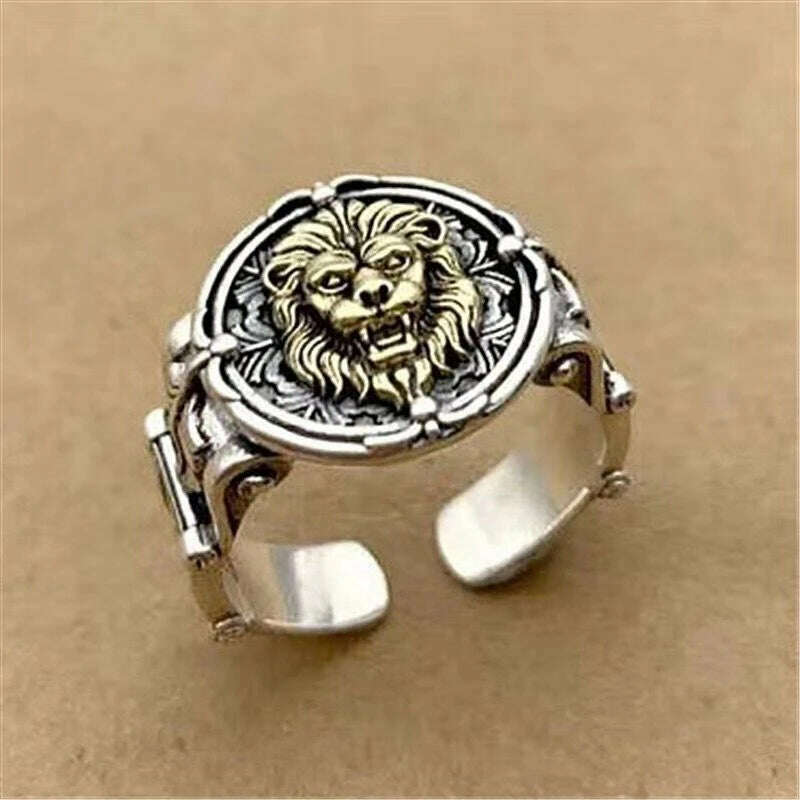 QEENKISS 925 Sterling Silver Ring for Men Father Vintage Adjustable Lion King Ring Fine Jewelries Wholesale Party Gift RG6690 - KIMLUD
