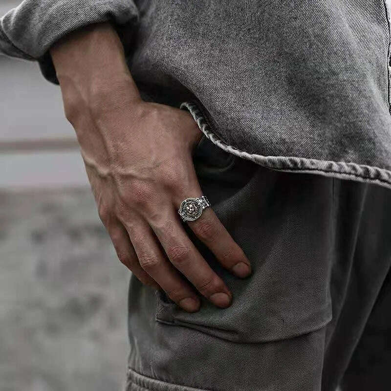 QEENKISS 925 Sterling Silver Ring for Men Father Vintage Adjustable Lion King Ring Fine Jewelries Wholesale Party Gift RG6690 - KIMLUD