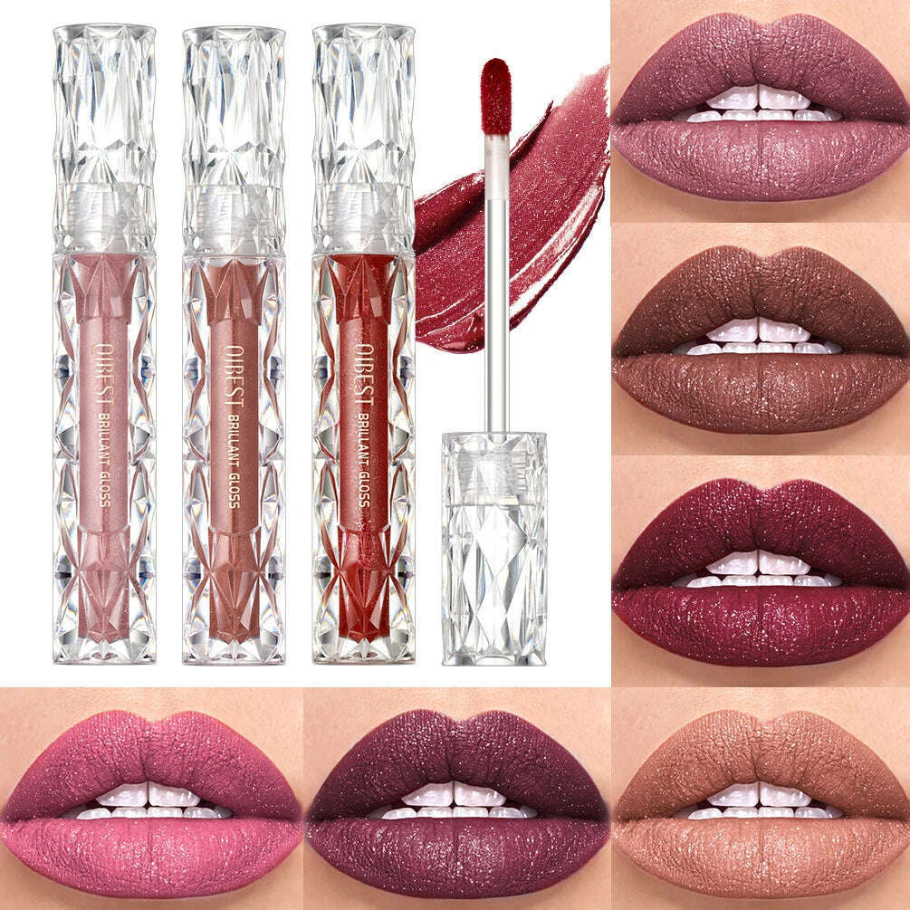 QIBEST Diamond Liquid Lipstick Moisturizing Long-Lasting Purple Sparkling Waterproof Lip Gloss Cosmetics Matte Glitter Lipstick - KIMLUD